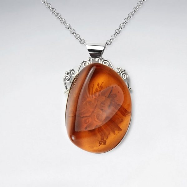 Pendentif Argent 925 Ambre Organique