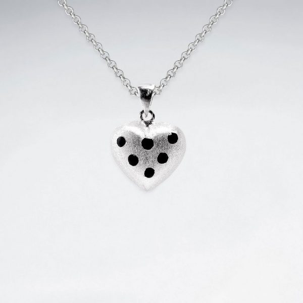 Pendentif Argent Coeur Matte À Pois Noir