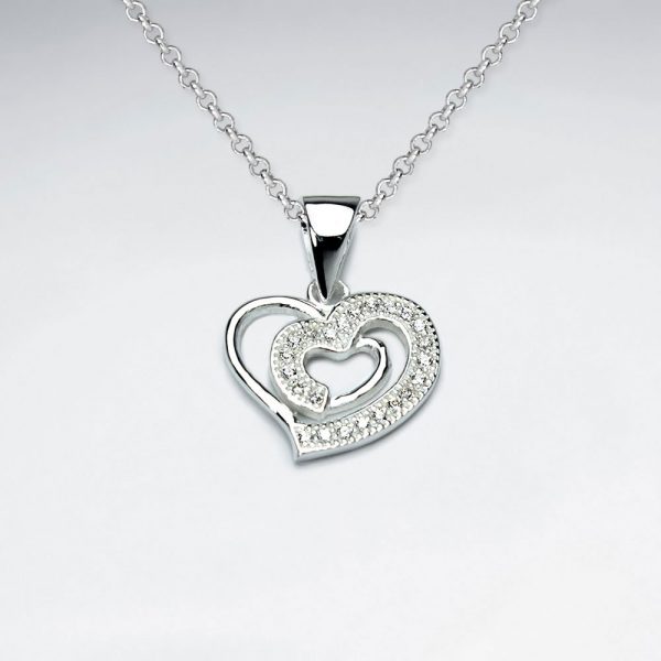 Pendentif Argent Double Coeur Zircon