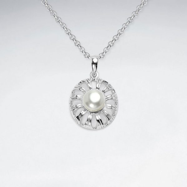 Pendentif Argent Fleur Perle Culture Ronde