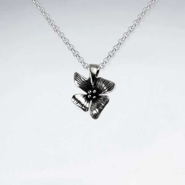 Pendentif Argent Oxydé Fleur Hawaïen