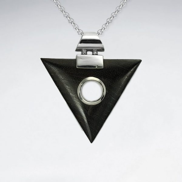 Pendentif Triangle Bois en Argent Géométrique