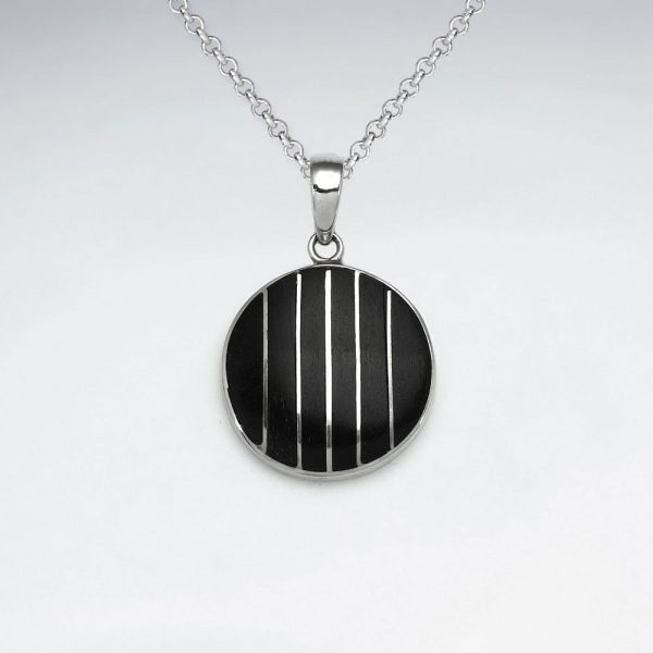 Pendentif Argent et Bois Cercle Rayé