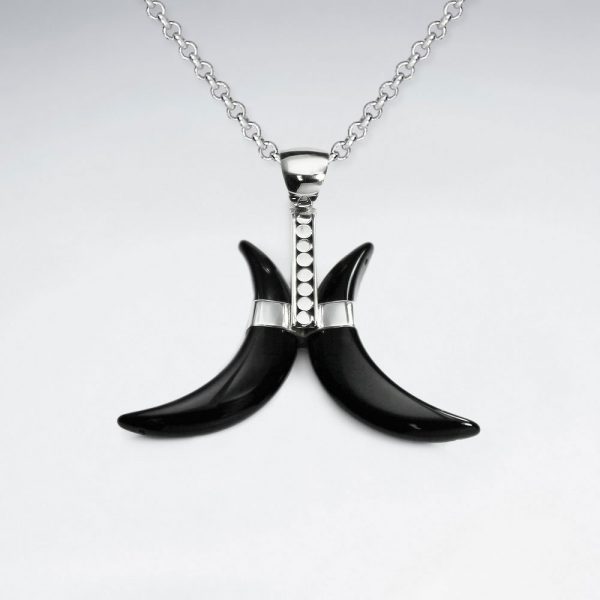 Pendentif Double Quart de Lune Pierre Noire