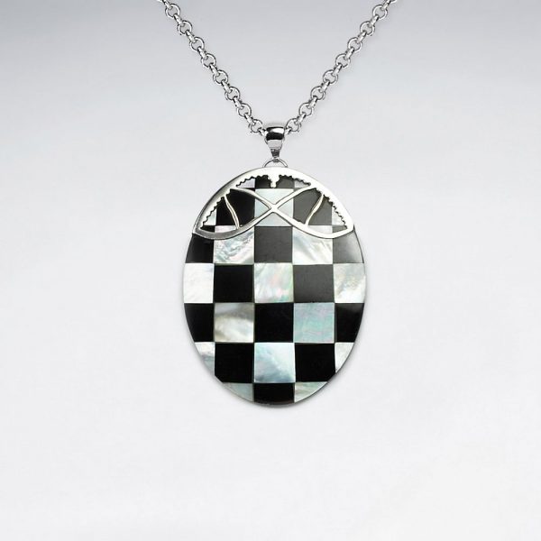 Pendentif Ovale Coquillage Laqué a Damier