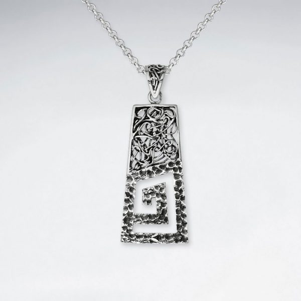 Pendentif Oxydé Moderne Texturé Rectangle en Spirale