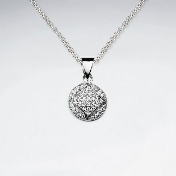 Pendentif en Argent Disque Gravé Zircon