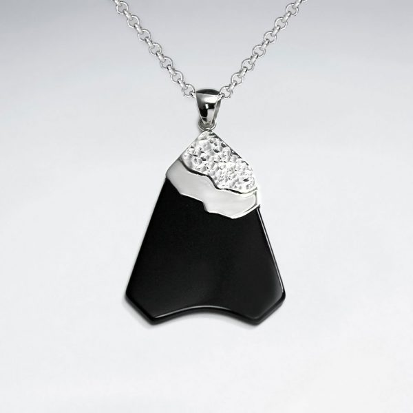 Pendentif en Argent Pierre Plate Noire