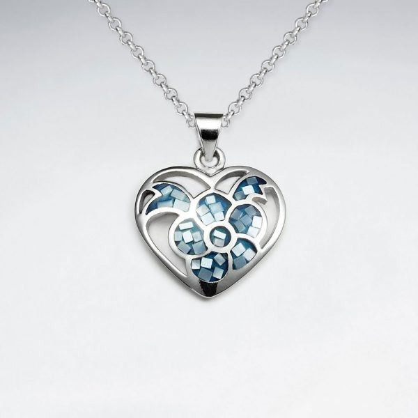 Pendentif en Argent en forme de Coeur Coquillage Bleu