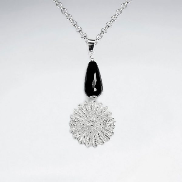 Pendentif en Pierre Noir avec Fil Tresse Argent