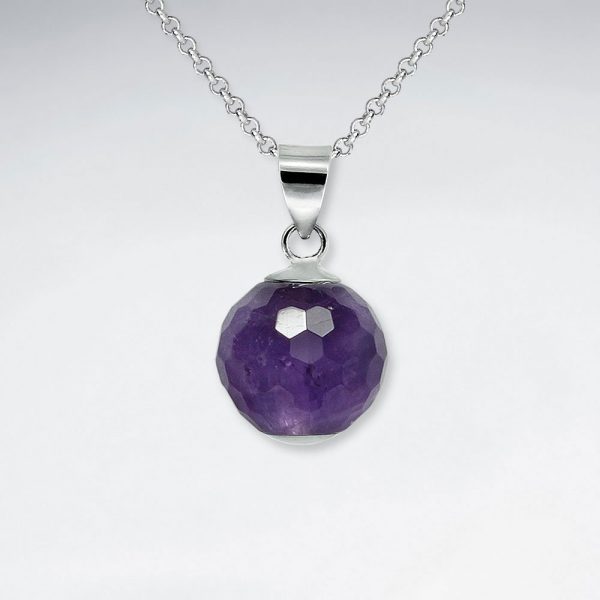 Pendentif en argent perle gemmes Améthyste facettes