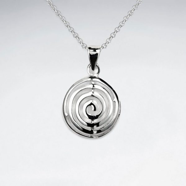 labyrinthine maze pattern polished silver round circle pendant p803 6189 zoom