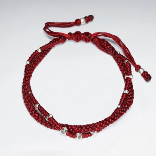 7 adjustable multi strands red macrame waxed cotton bracelet with antique handmade silver beads p2762 8499 zoom