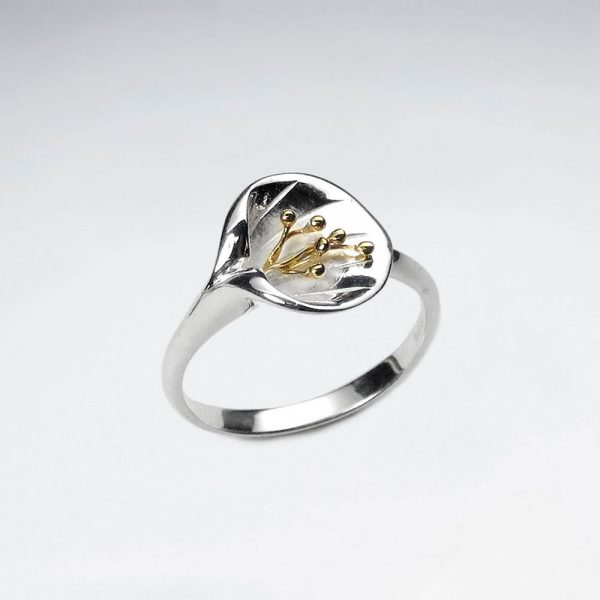 Bague Argent Fleur Deux Ton