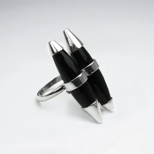 Bague Argent Pierre Noir Balle Munition 1