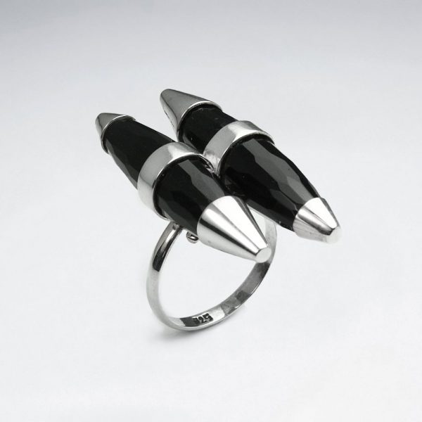 Bague Argent Pierre Noir Balle Munition