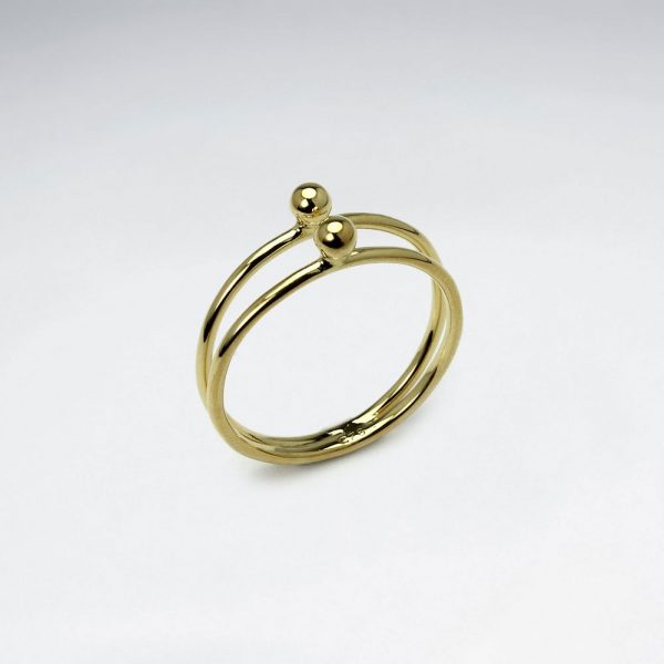Bague Double Boule Argent 925 Plaqué Or