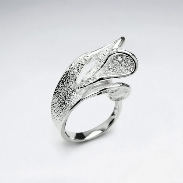 Bague en Argent Pétale Fleur Zircon Crystal