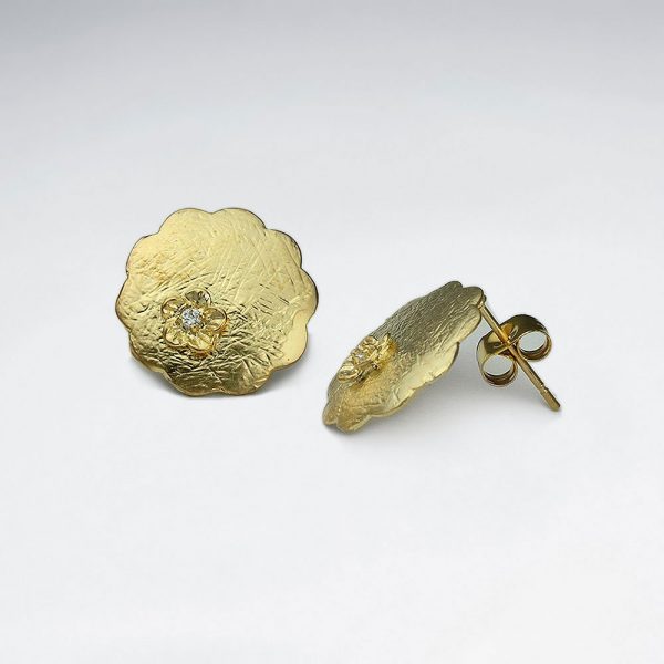 Boucle d'Oreille Argent Cercle Festonnée Plaqué Or 18 Carat