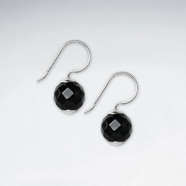 Boucle d'Oreille Argent Pierre Noire Facettes a Facette Ø 10 mm