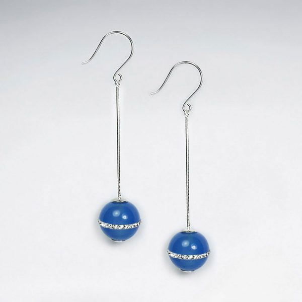 Boucle d'Oreille Pendante Perle Gemme suspendu Chaîne et Crochet en Argent