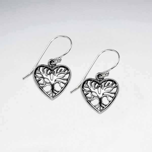 Boucles d'Oreilles Argent Arbre Coeur de la Vie Oxydé