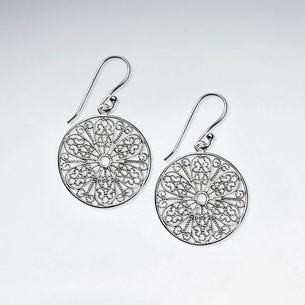 Boucles d'Oreilles Pendantes Argent 925 poinçonnés Filigrane Fleur de Vie  Bijou