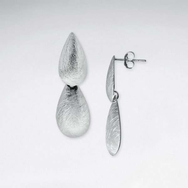 Boucles dOreilles Pendante Double Goutte Aspect Mat Brossé 1