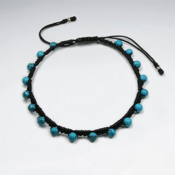Bracelet Coton Ciré avec Perle Bleu Turquoise
