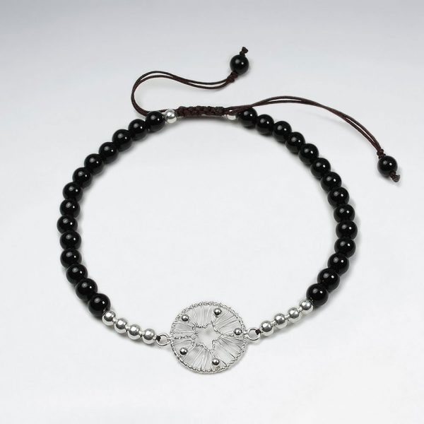 Bracelet Coton Ciré avec Perles d'Argent et Cercle étoiles Ajourée