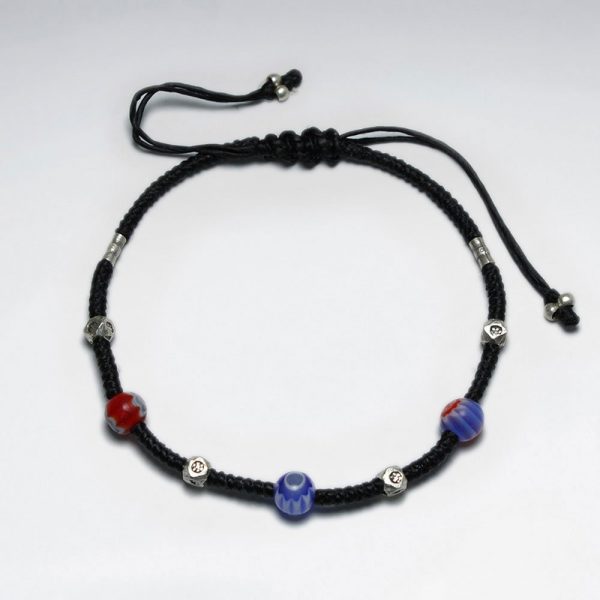 Bracelet Coton Ciré Macramé avec Perles de Verre