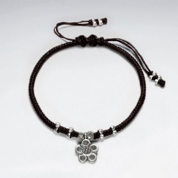 Bracelet Coton Ciré avec Perle Argent Fleur