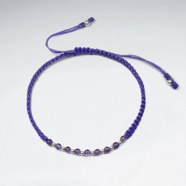 Bracelet Macramé Coton Ciré avec Pierre Gemme et Alternant Perle Argent