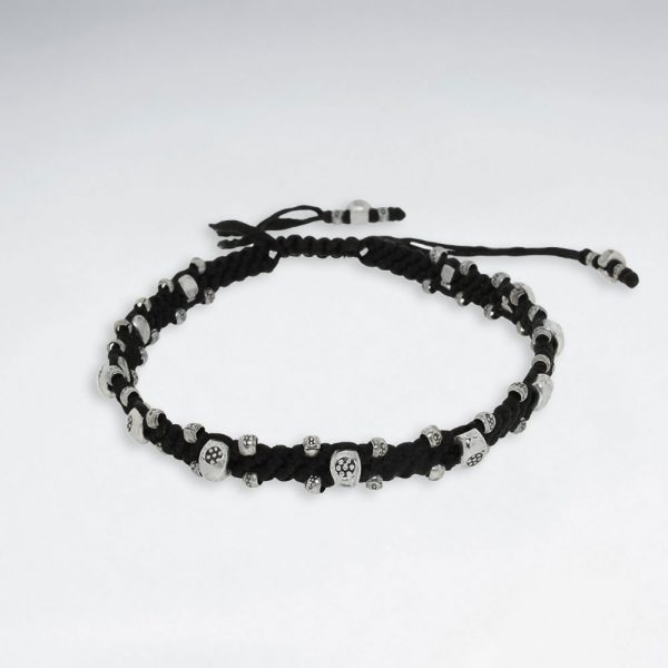 Bracelet Macramé en coton ciré avec perles en Antique