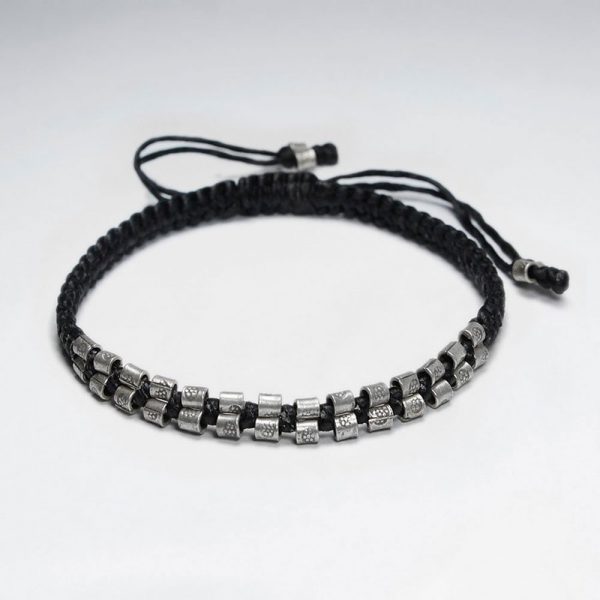 Bracelet Macrame en Coton Ciré avec Perle Antique Fait Main