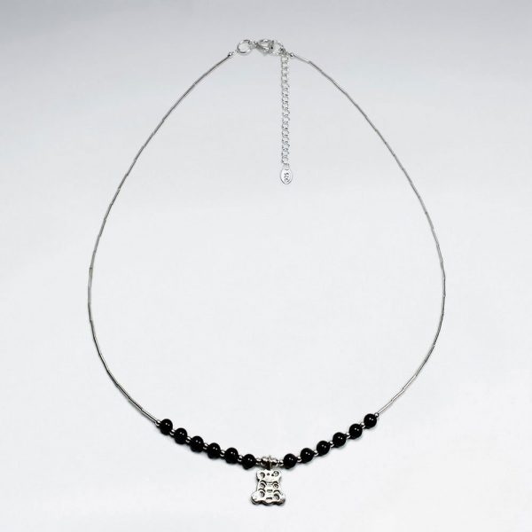 Collier Argent 925 Pierre Noire