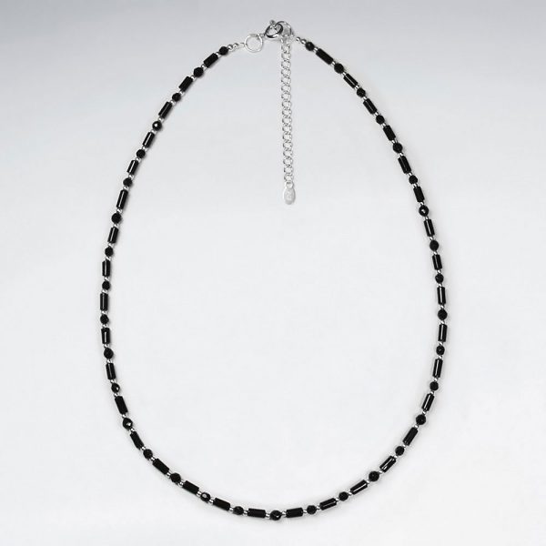 Collier Argent Perles Pierre Noire