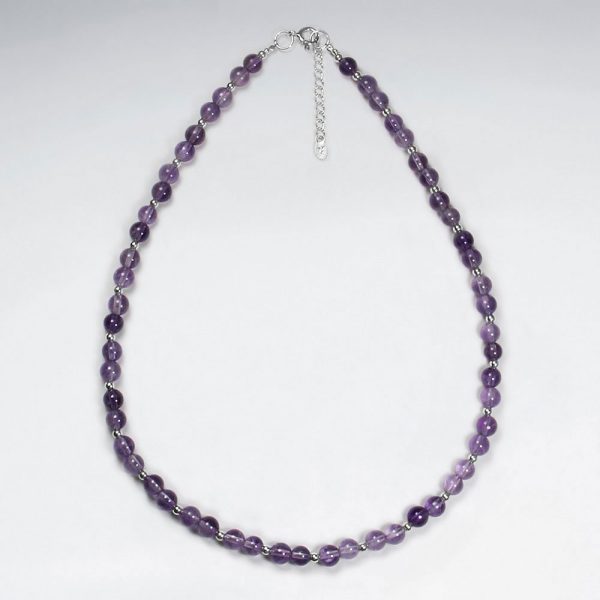 Collier Argent Perles Violet Améthyste