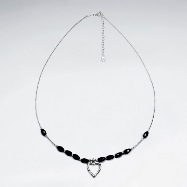 Collier Pierre Noire a Facette et Pendentif Coeur