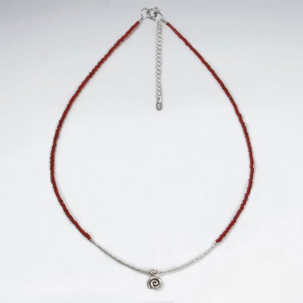 Collier Perles Rouge Vif et Pendentif