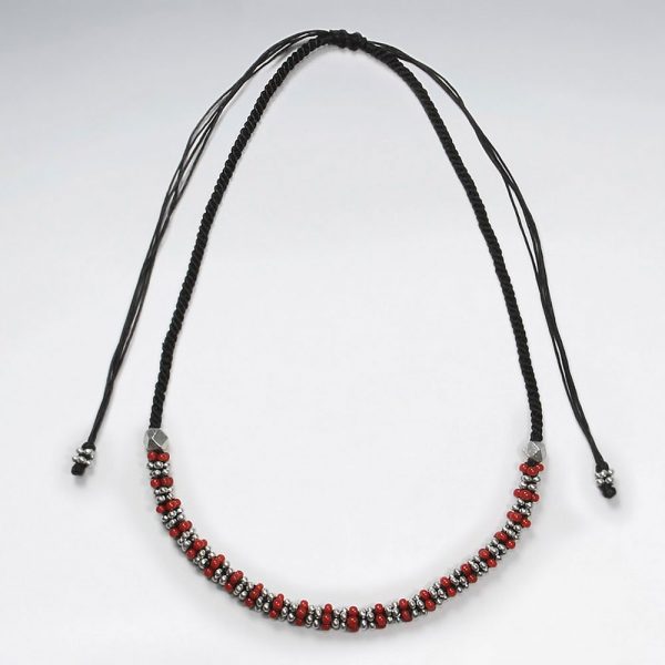 Collier Coton Ciré Perles Rouge