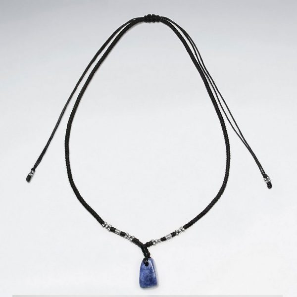 Collier Pierre Sodalite Bleu en Coton Macramé