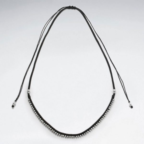 Collier Macramé Coton Ciré avec Perles en Argent