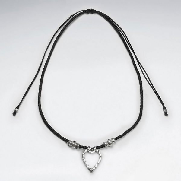 Collier Macramé Pendentif Coeur Argent