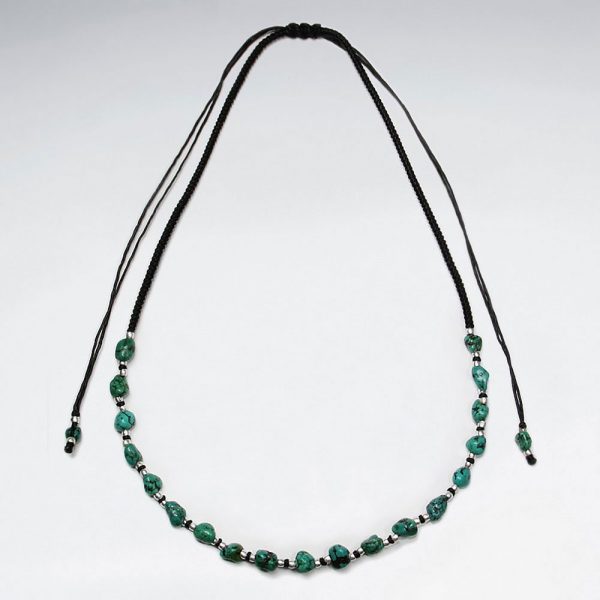 Collier Macramé Coton Cirée Perle Turquoise