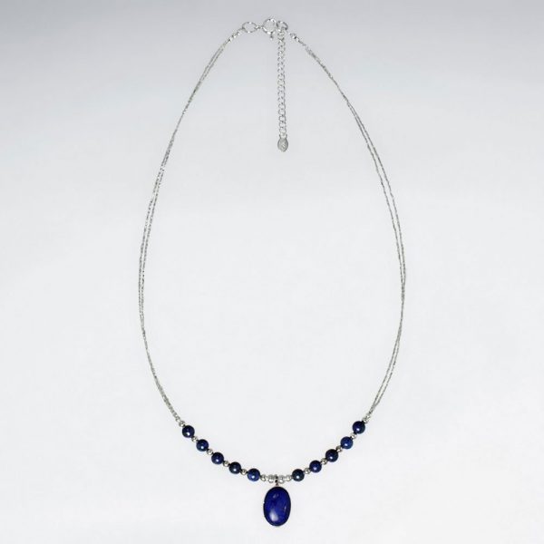 Collier Perle Lapis Lazuli et Perles Breloques en Argent