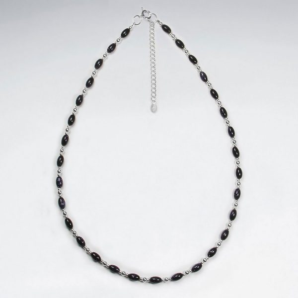 Collier en Argent 925 Superbe Perle Grès Bleu