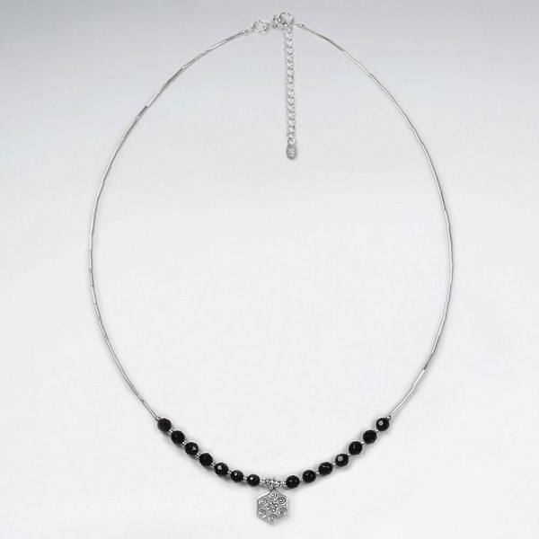 Collier Argent Pierre Noire