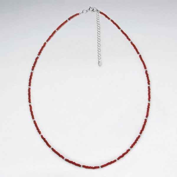 Ravissant Collier Perle Verre Rouge en Argent