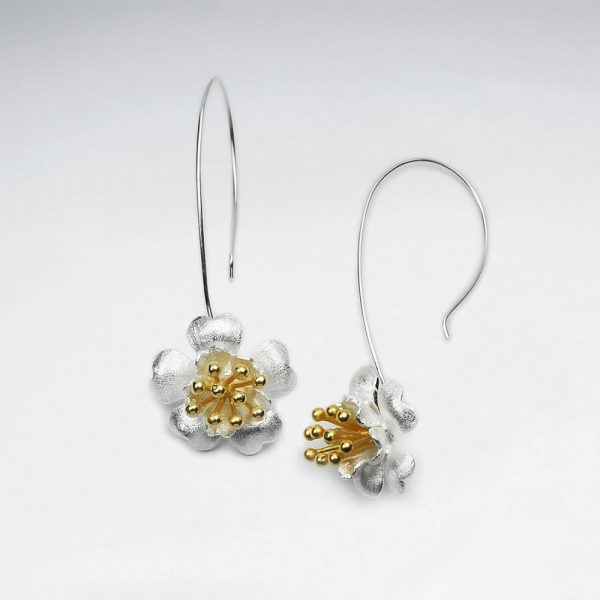 Boucle dOreilles Fleur en Floraison Argent 925 Deux Tons